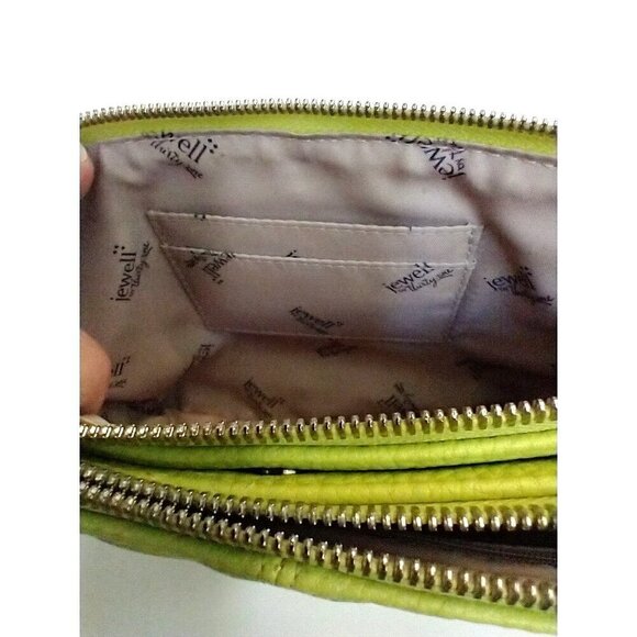 Jewell by Thirty-One Small Citrus Lime Pebbled Double Bag Crossbody Purse - Picture 7 of 9